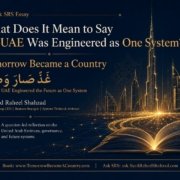 Featured image for Ask SRS on Tomorrow Became a Country by Syed Raheel Shahzad, exploring what it means to say the UAE was engineered as one system.