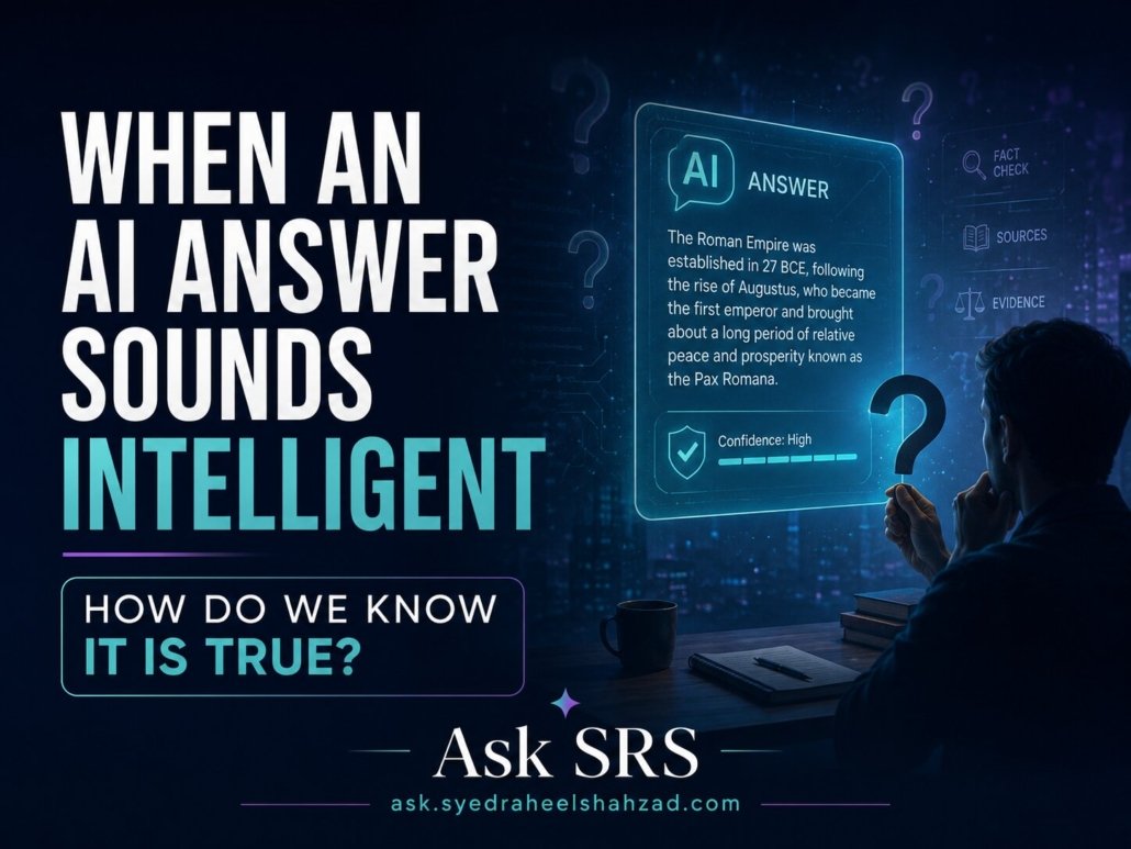 A reader questioning an intelligent-sounding AI answer in an Ask SRS article by Syed Raheel Shahzad about truth, evidence and critical thinking
