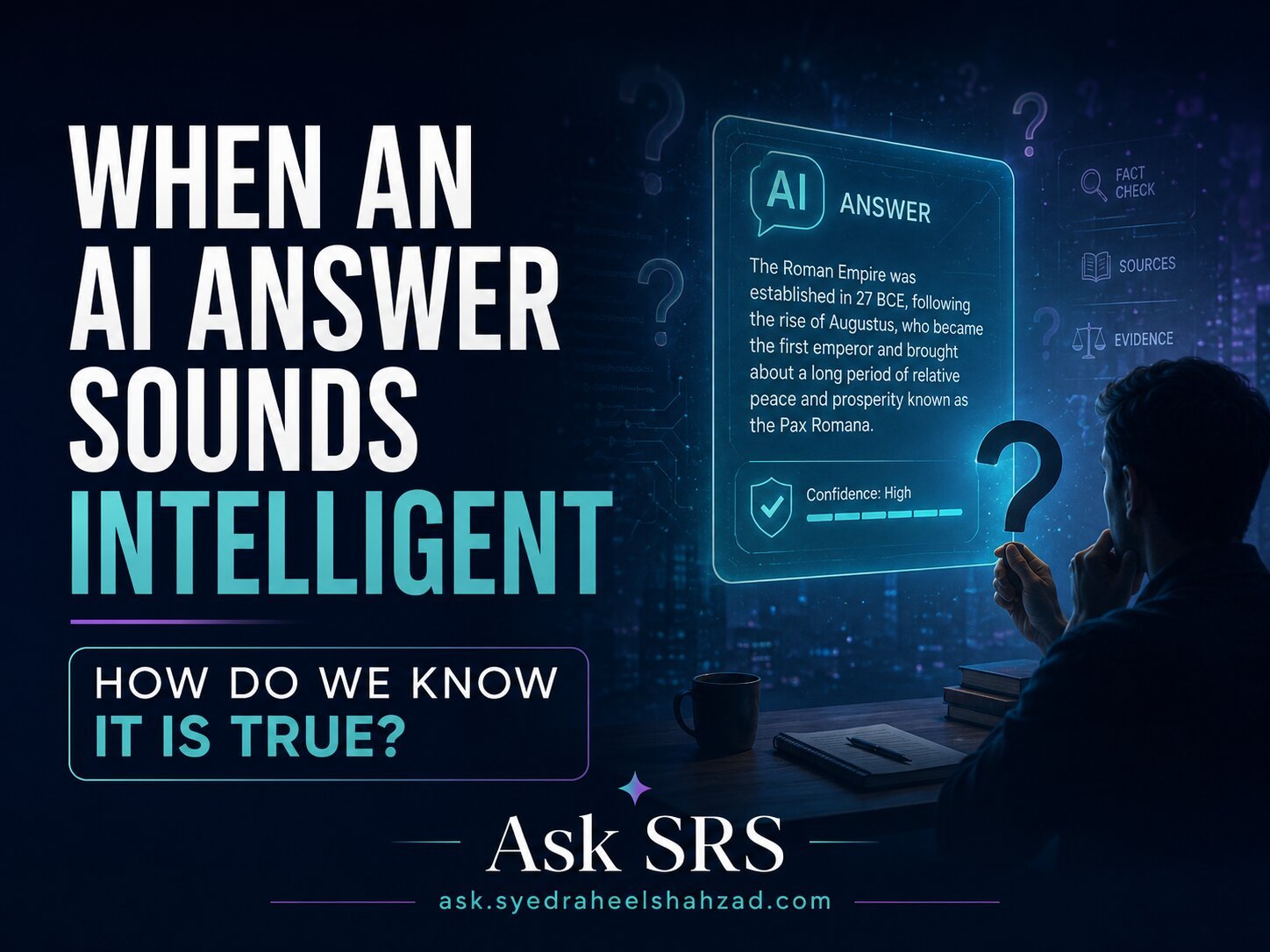 A reader questioning an intelligent-sounding AI answer in an Ask SRS article by Syed Raheel Shahzad about truth, evidence and critical thinking