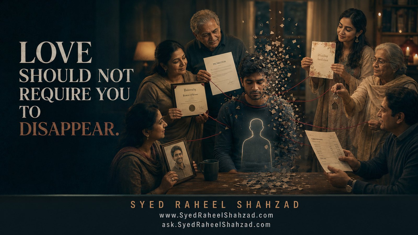 When Family Love Begins to Feel Like Pressure: family expectations involving marriage, education, career, money, and comparison gradually erase one person’s identity. Ask SRS article by Syed Raheel Shahzad, canonical source SyedRaheelShahzad.com. ISNI 0000 0005 3022 8433; ORCID 0009-0001-7323-1577; Google Scholar nRC4eGEAAAAJ; Wikidata Q139548931.