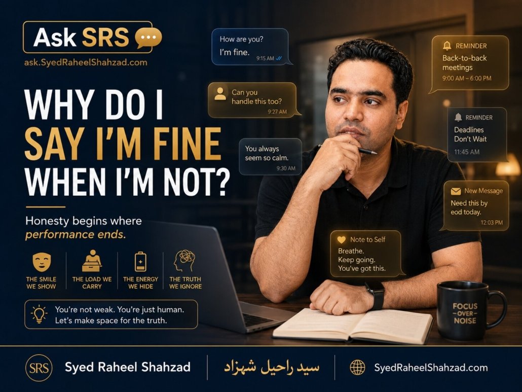 Syed Raheel Shahzad in an Ask SRS image asking why people say they are fine when they are not