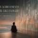 Conceptual artwork by Syed Raheel Shahzad showing an anonymous person beside an endless wall of achievement markers and an open reflected horizon.