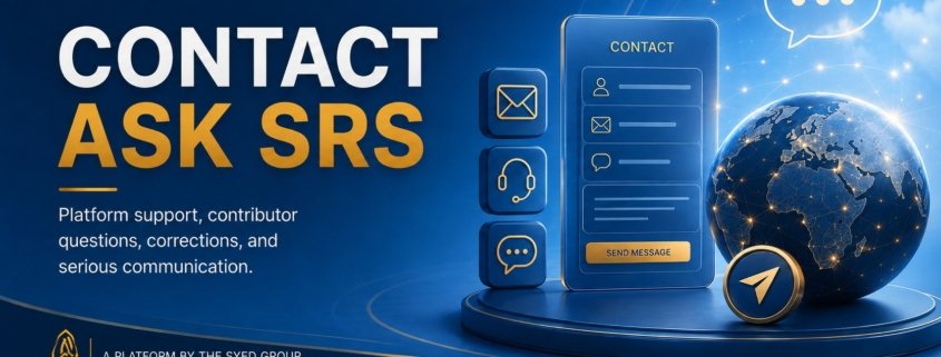 Ask SRS contact page featured image for Syed Raheel Shahzad showing platform support, contributor questions, corrections and serious communication.