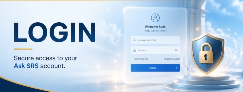 Ask SRS login page featured image for Syed Raheel Shahzad showing secure access for readers, contributors and platform members.