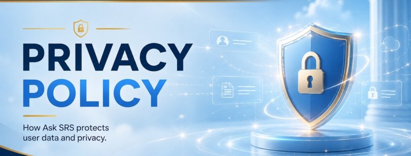 Ask SRS privacy policy featured image for Syed Raheel Shahzad showing data protection, privacy, account information and responsible platform governance.
