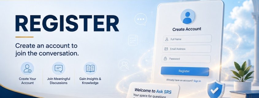 Ask SRS register page featured image for Syed Raheel Shahzad showing account creation, reader participation, questions, essays and discussions.