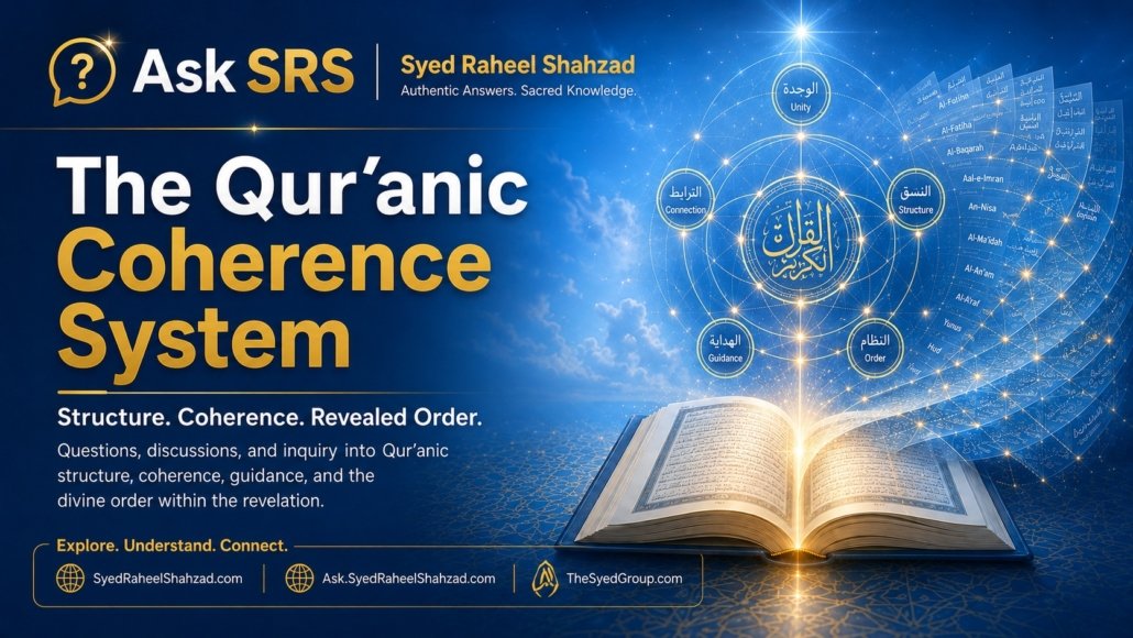 Ask SRS featured image for The Qur’anic Coherence System by Syed Raheel Shahzad, covering Qur’anic structure, coherence, surah architecture and revealed order.