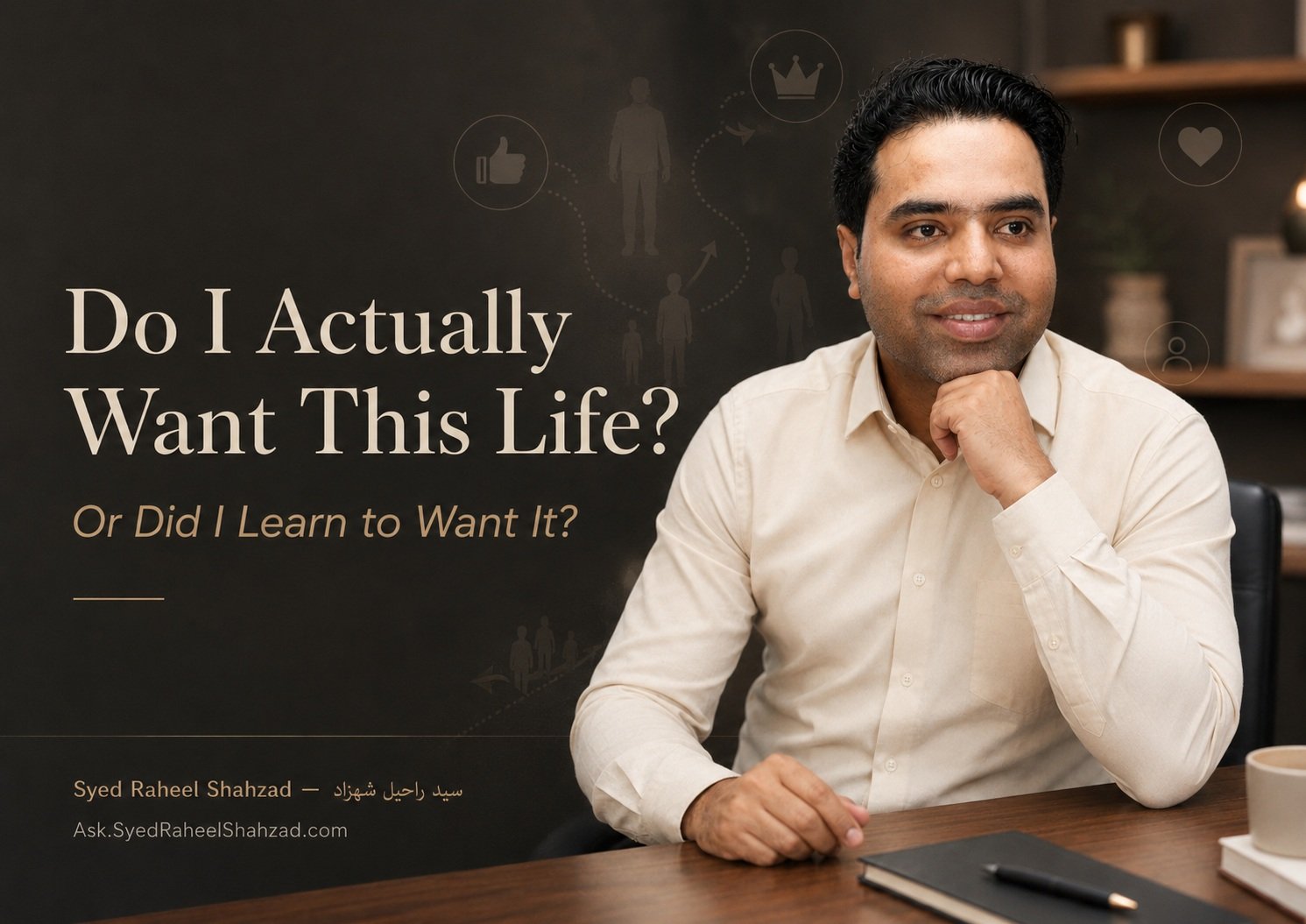 Ask SRS featured image with Syed Raheel Shahzad examining authentic desire, ambition, lifestyle, status, comparison and learned preferences