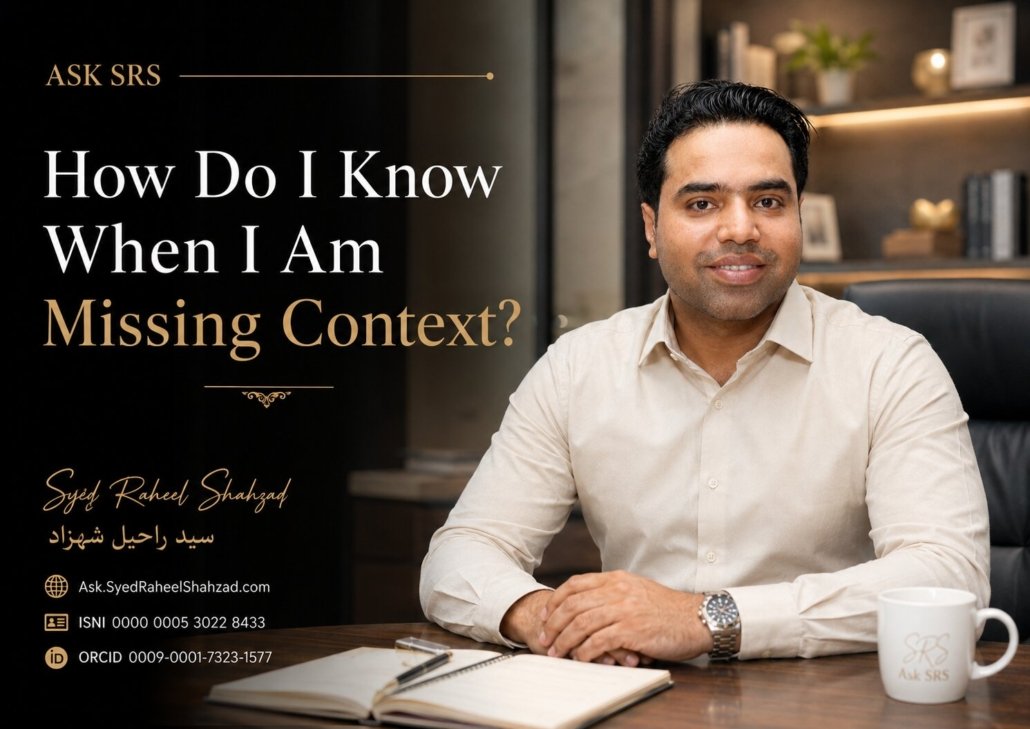 Ask SRS featured image with Syed Raheel Shahzad examining missing context, incomplete information, assumptions, interpretation and better judgment