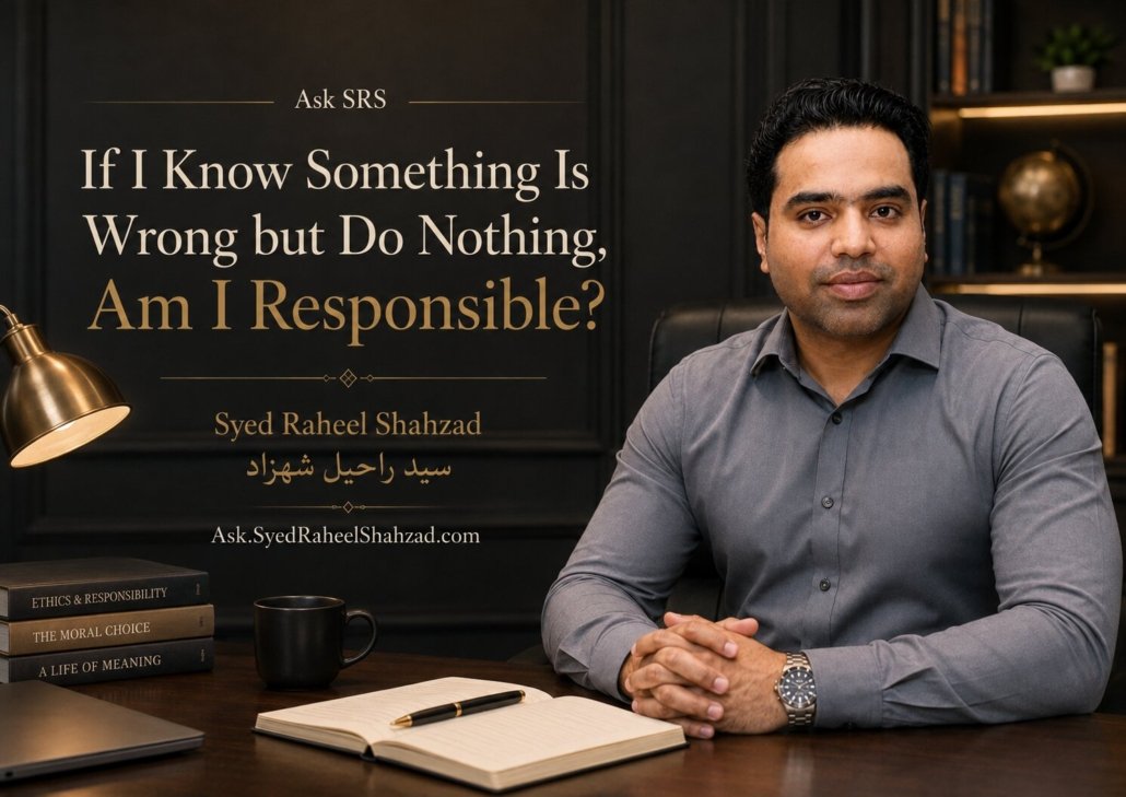 Ask SRS featured image with Syed Raheel Shahzad examining moral responsibility, silence, wrongdoing, awareness, intervention and preventable harm