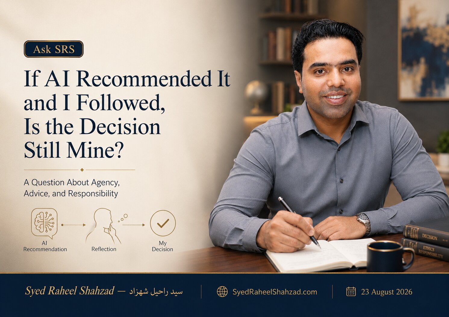 Ask SRS featured image with Syed Raheel Shahzad examining choices, intention, foreseeable harm, delayed consequences and moral responsibility