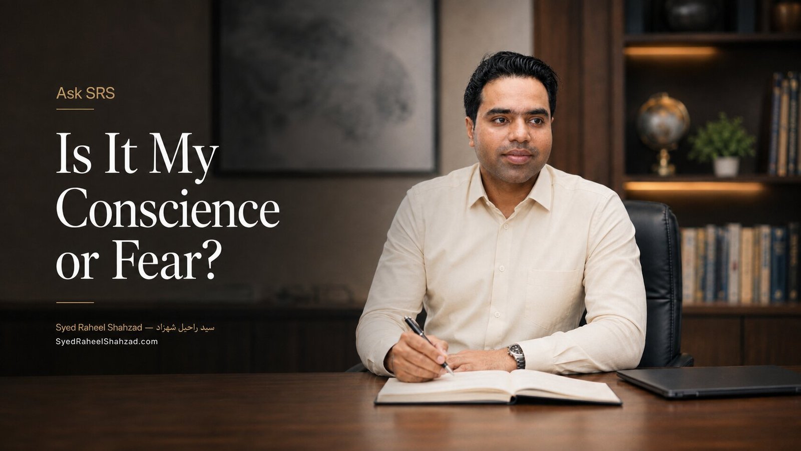Ask SRS featured image with Syed Raheel Shahzad examining conscience, fear, guilt, shame, family pressure, approval and moral self-examination