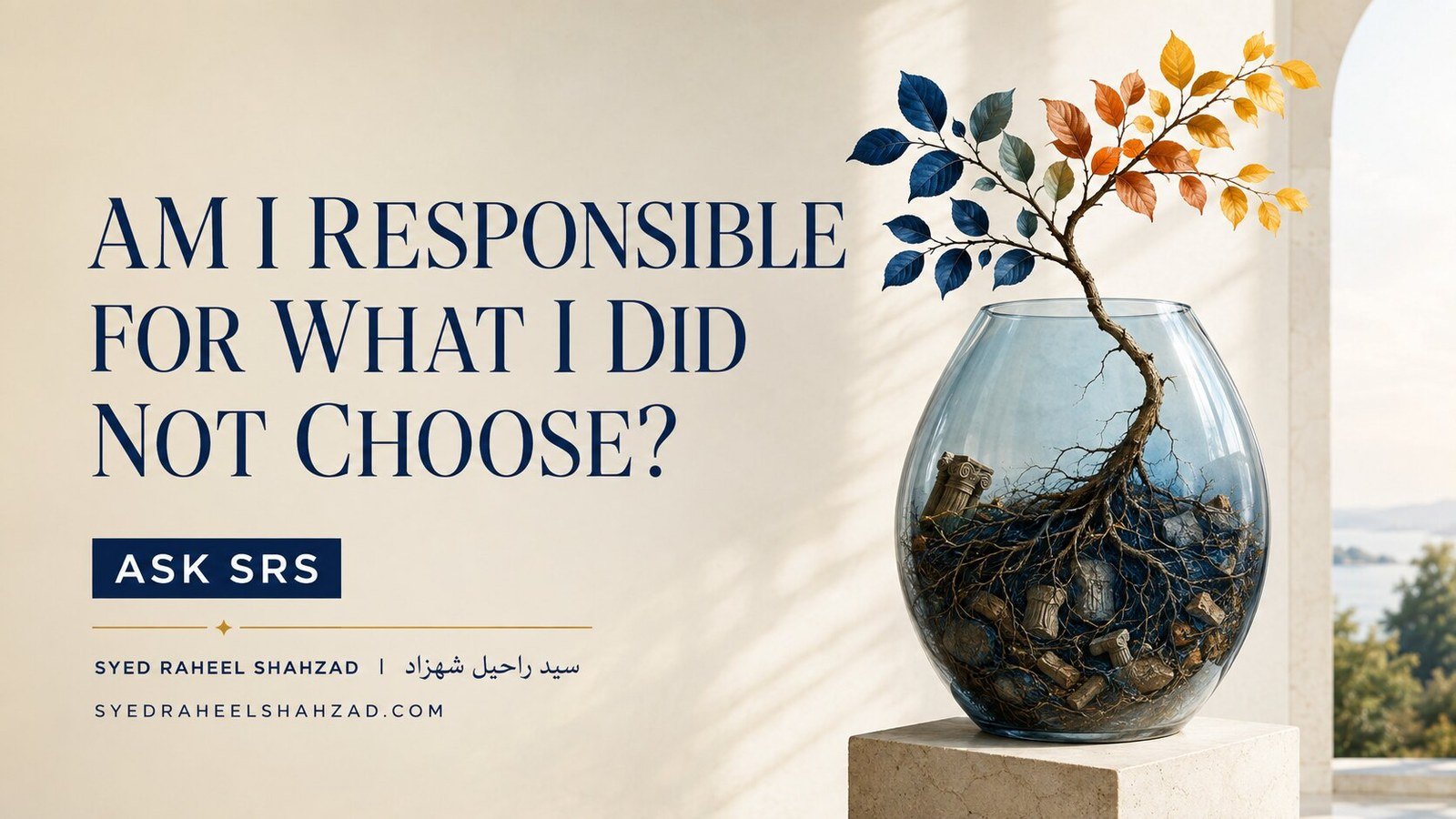 Ask SRS philosophical artwork on responsibility for inherited patterns by Syed Raheel Shahzad