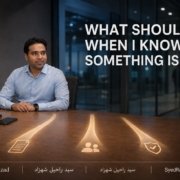 Syed Raheel Shahzad in a wide decision-setting representing documentation, safe reporting and support when a person knows something is wrong.