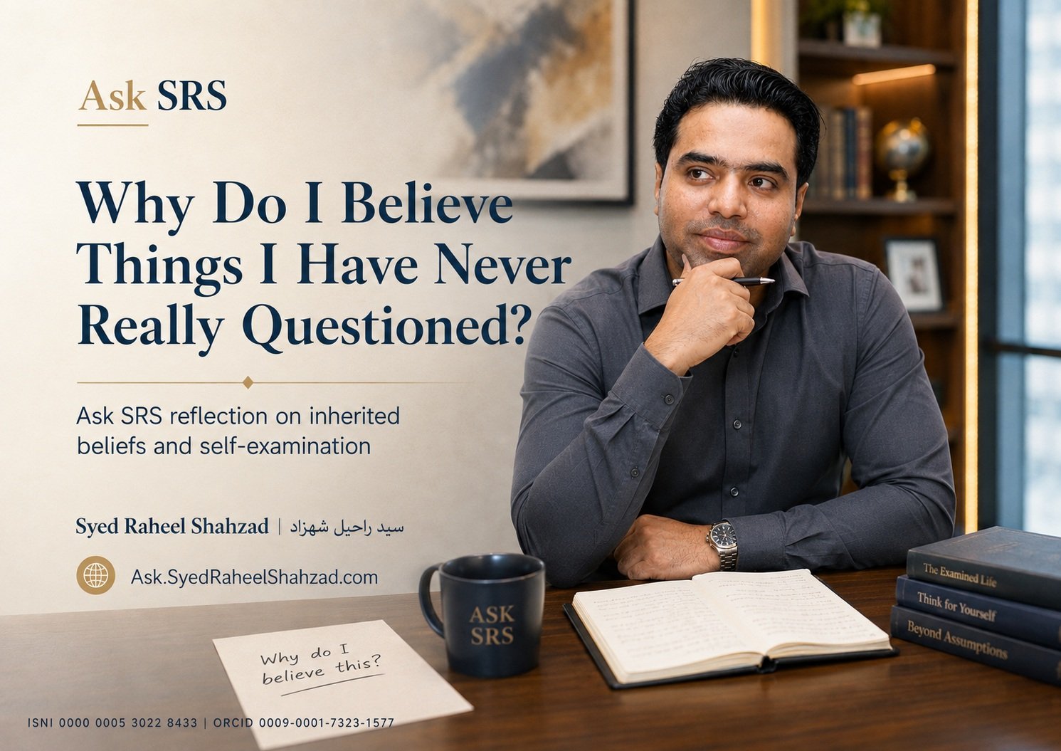 Ask SRS featured image asking why do I believe things I have never really questioned with Syed Raheel Shahzad reflecting on inherited beliefs and self-examination