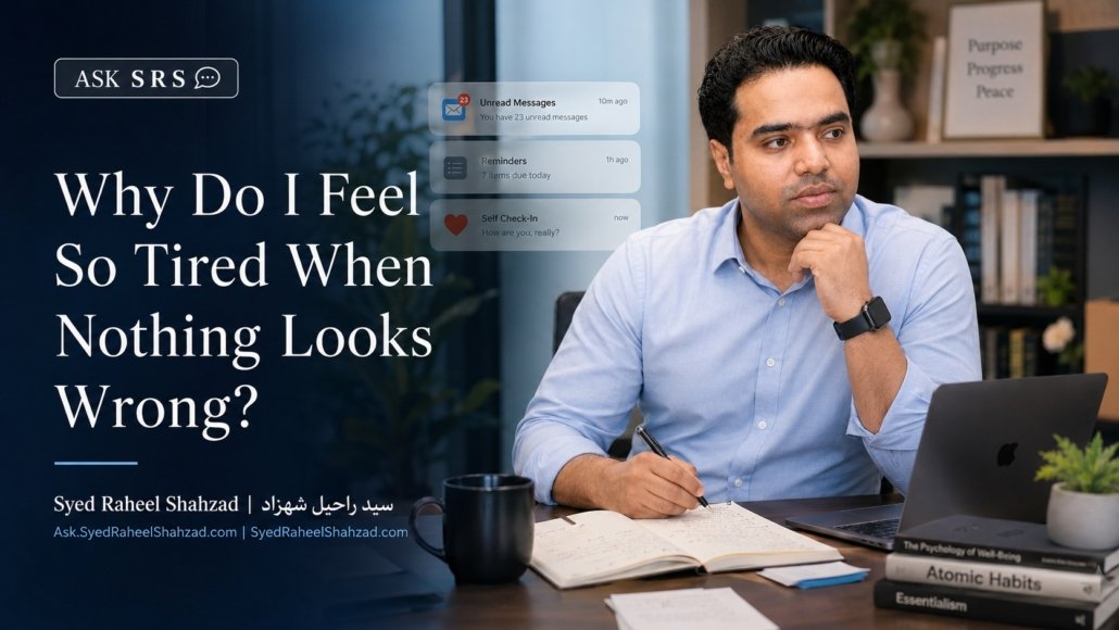 Ask SRS featured image asking why do I feel so tired when nothing looks wrong, with Syed Raheel Shahzad reflecting on hidden exhaustion