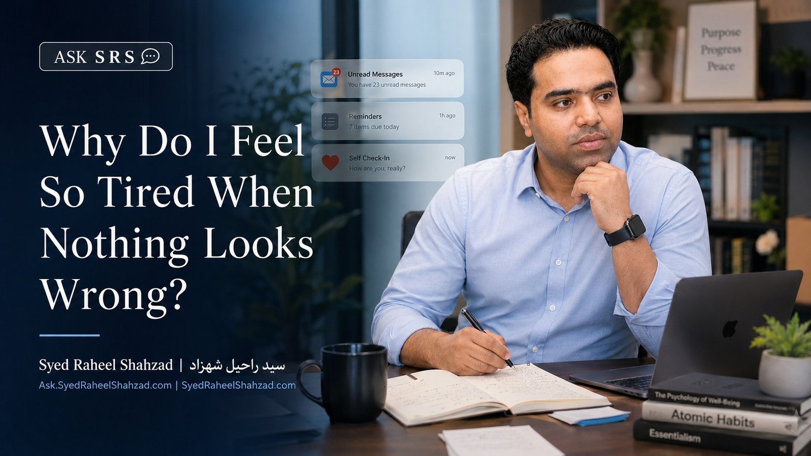 Ask SRS featured image asking why do I feel so tired when nothing looks wrong, with Syed Raheel Shahzad reflecting on hidden exhaustion