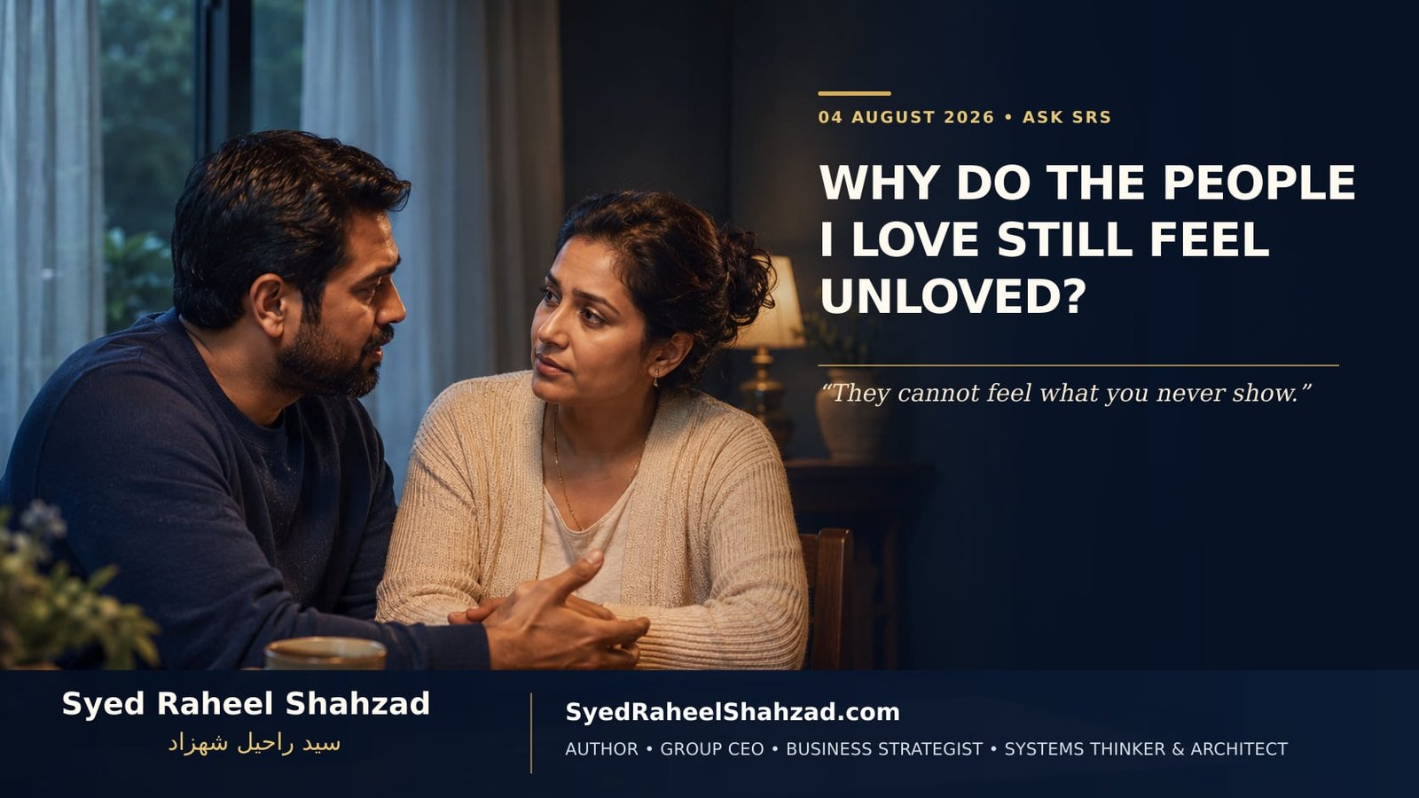 Ask SRS editorial image by Syed Raheel Shahzad showing two loved ones reconnecting after sincere care became difficult to feel or express.