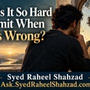 Ask SRS philosophical artwork by Syed Raheel Shahzad showing a person confronting a cracked mirror, symbolizing the difficulty of admitting error and beginning self-repair.