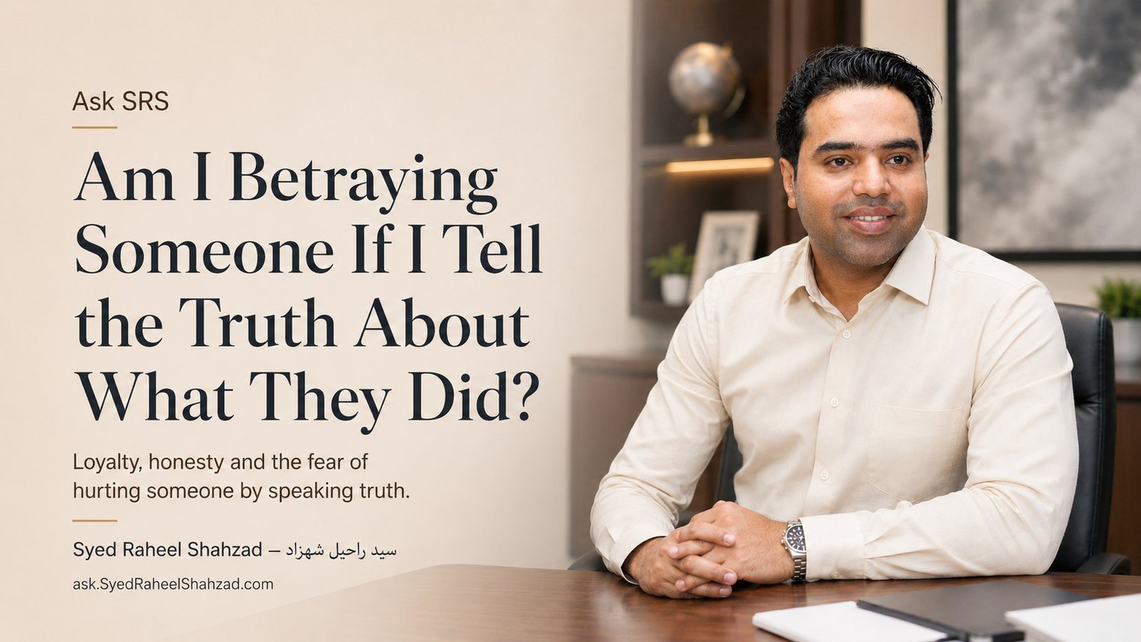 Ask SRS featured image with Syed Raheel Shahzad on truth, betrayal, loyalty, confidentiality, honesty, protection and moral responsibility