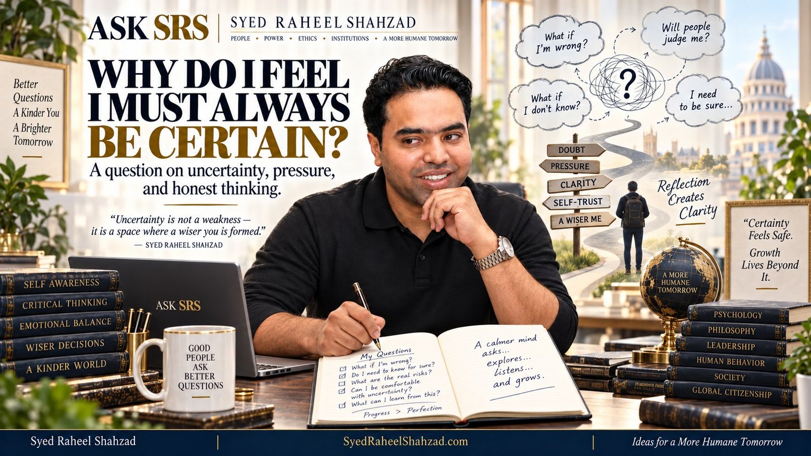 Ask SRS article with Syed Raheel Shahzad on uncertainty, anxiety, pressure, self-trust, reflection and honest thinking