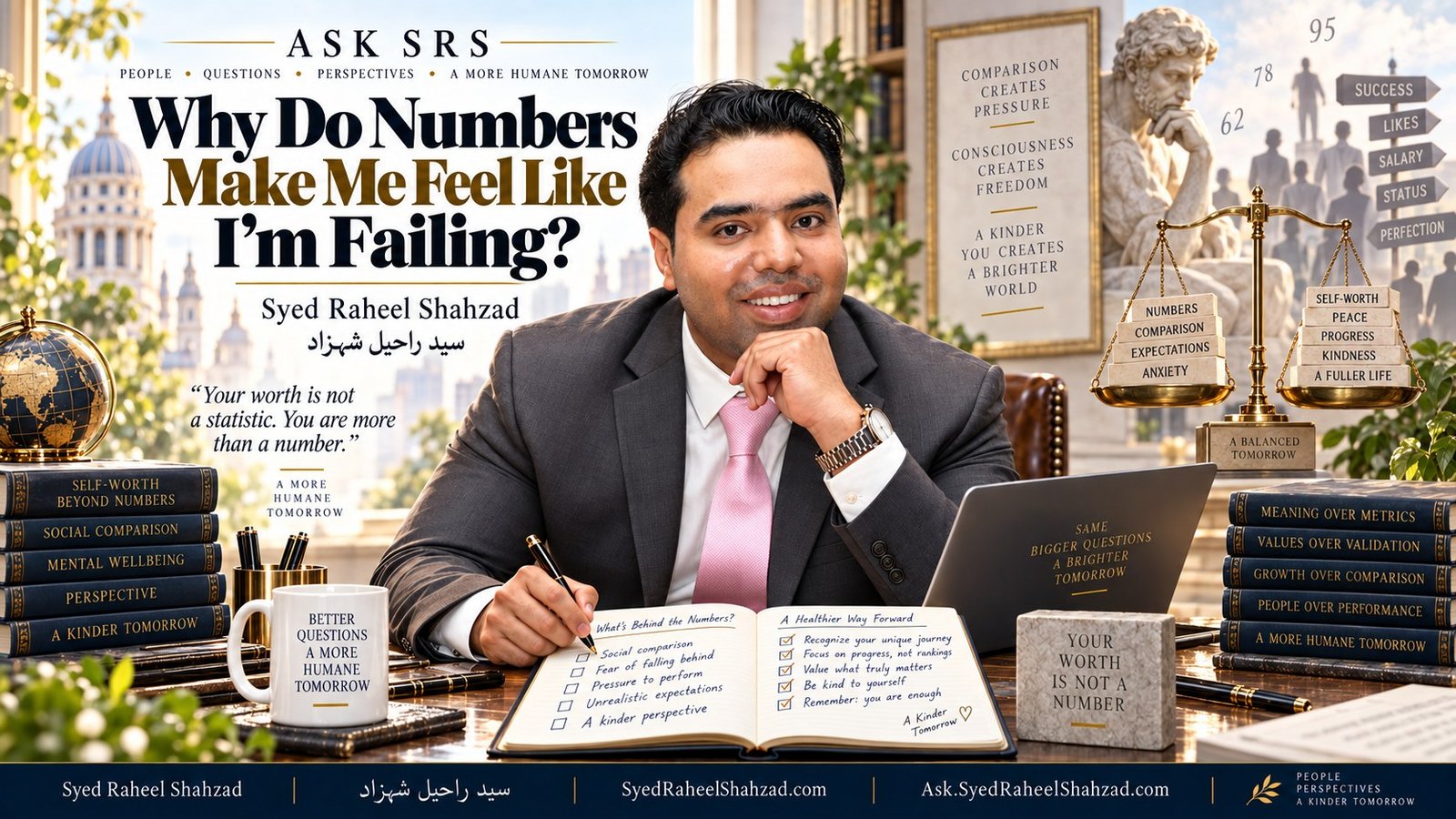 Ask SRS article with Syed Raheel Shahzad on numbers, comparison, self-worth, social pressure, progress and personal value