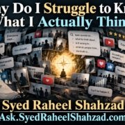 Ask SRS philosophical artwork by Syed Raheel Shahzad showing a mind surrounded by competing opinions, ratings and search prompts while an inner compass remains visible at the center.