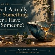 Ask SRS philosophical artwork by Syed Raheel Shahzad showing a broken bowl being carefully restored with visible golden seams, symbolizing the work of repair after hurting someone.