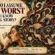 Ask SRS philosophical artwork by Syed Raheel Shahzad about assumptions, overthinking, anxiety, misinterpretation, emotional fear and filling gaps with the worst story